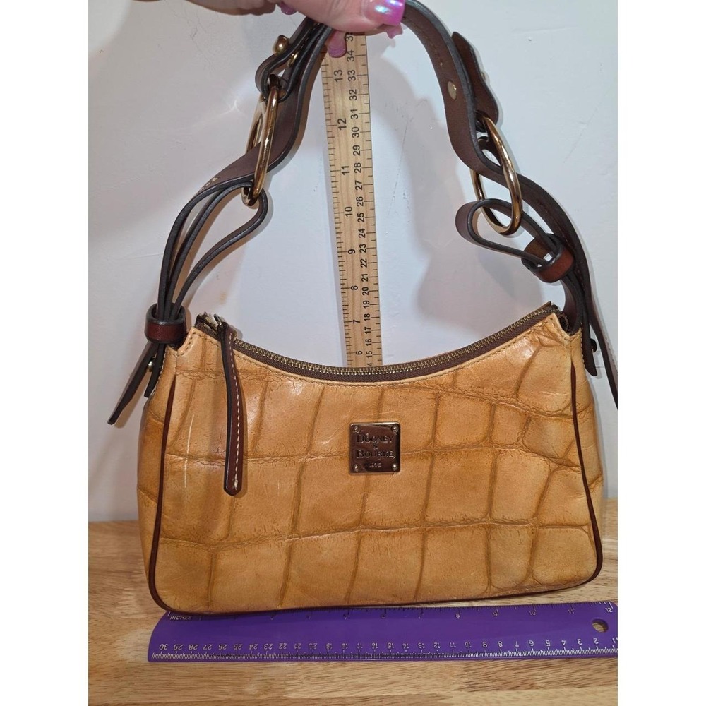 vintage Dooney & Bourke crocodile-embossed leather shoulder hobo bag yellow - Picture 4 of 5
